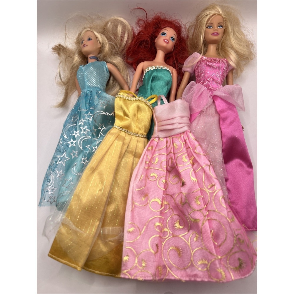 Princess Fashion Doll Lot – 3 Dolls + 2 Extra Dresses – Barbie Size Playset
